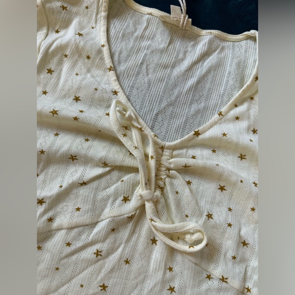 Hem & Thread Cream Pajama Set with⭐️⭐️Pattern - Picture 3 of 7